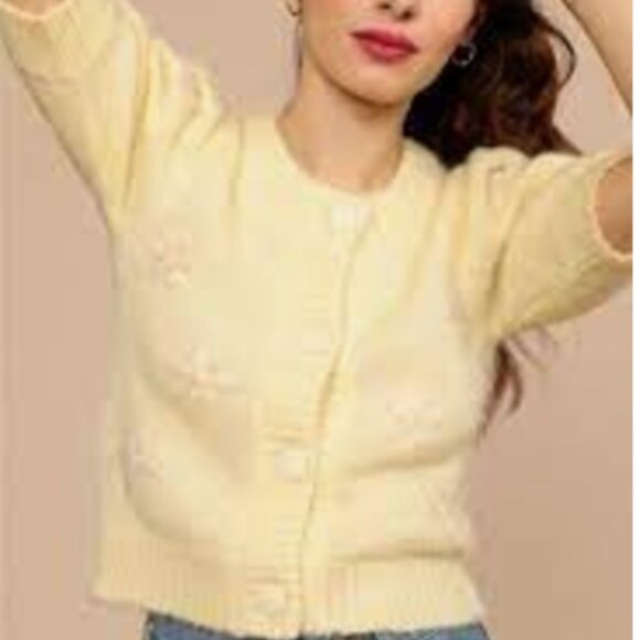 Rouje Paris Romeo Cardigan Sweater in Soft Yellow Size 40/Medium - Picture 2 of 11